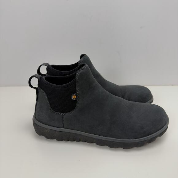 Bogs Boots Men\'s 8 Black Casual Chelsea Leather Waterproof Snow Rugged